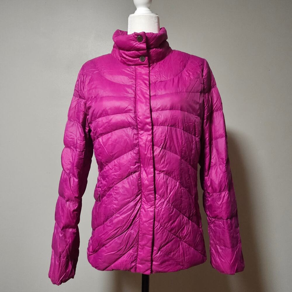 Lands End Jacket Womens M Pink Down Puffer Coat Lightweight Quilted Winter